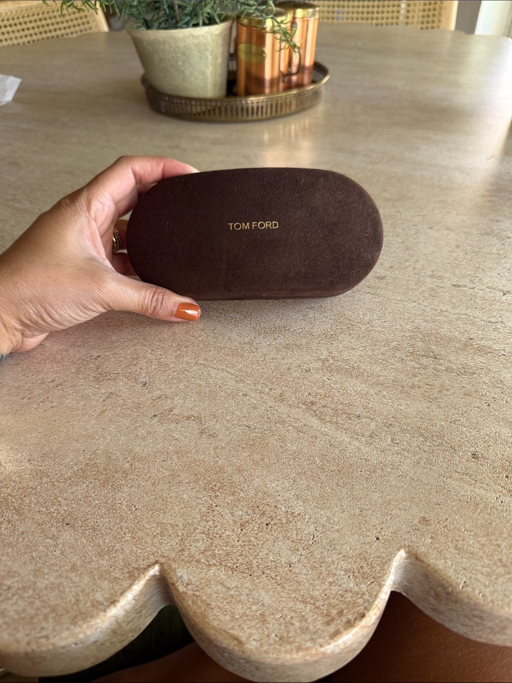 Tom Ford Brown Suede Glasses Case with Gold Logo with Cloth